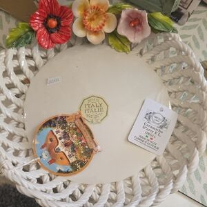 Italian Ceramic Decorative Plate — White with Colorful Floral Accent